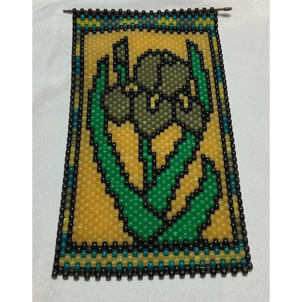 HANDMADE Flower Floral BEADED WALL HANGING BANNER DECOR 11 X 6